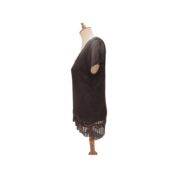 Coldwater Creek Crocheted Tunic Top Sweater Black Rayon Sz L - Picture 2 of 9